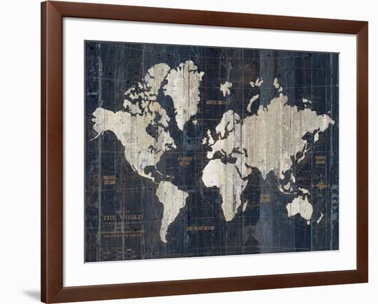 Old World Map Blue v2-Wild Apple Portfolio-Framed Art Print