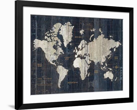 Old World Map Blue v2-Wild Apple Portfolio-Framed Art Print