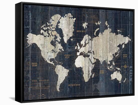 Old World Map Blue v2-Wild Apple Portfolio-Framed Stretched Canvas