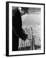 Older Man Feeding Birds Perched on a Fence in Hyde Park-Cornell Capa-Framed Photographic Print