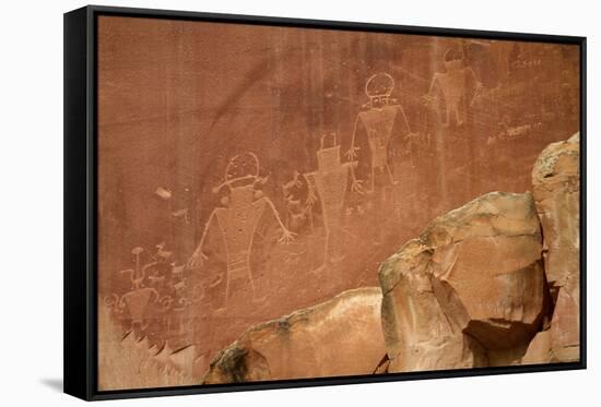 Oldest Pueblos and Navajos Tracks of Art on the Cliffs of Monument Valley-Olivier Goujon-Framed Stretched Canvas