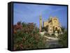 Oleander Bush in Front of the Ta Pinu Cathedral at Gozo, Malta, Europe-Hans Peter Merten-Framed Stretched Canvas