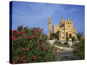 Oleander Bush in Front of the Ta Pinu Cathedral at Gozo, Malta, Europe-Hans Peter Merten-Stretched Canvas