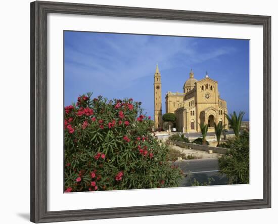 Oleander Bush in Front of the Ta Pinu Cathedral at Gozo, Malta, Europe-Hans Peter Merten-Framed Photographic Print