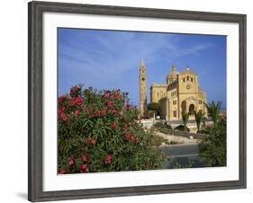 Oleander Bush in Front of the Ta Pinu Cathedral at Gozo, Malta, Europe-Hans Peter Merten-Framed Photographic Print