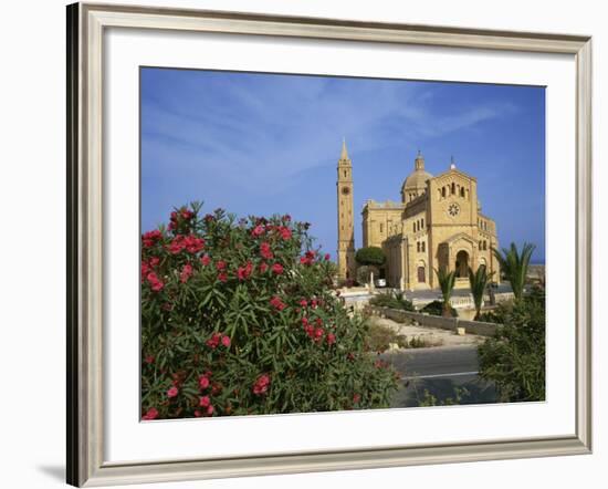 Oleander Bush in Front of the Ta Pinu Cathedral at Gozo, Malta, Europe-Hans Peter Merten-Framed Photographic Print