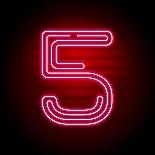 Realistic Red Neon Number. Number with Neon Tube Light on Dark Background. Vector Neon Typeface For-Oleg Vyshnevskyy-Mounted Art Print