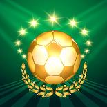 A Golden Soccer Ball with Laurel Wreath Against Shining Stars and Green-Olena Bogadereva-Framed Art Print