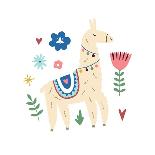 Cute Vector Poster with Llama Surrounded by Tropical Plants in Bright Color in Scandinavian Style F-olga Agureeva-Photographic Print