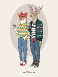 Fox Girl and Deer Boy Hipsters-Olga Angellos-Art Print