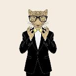 Leopard Dressed up in Tuxedo Adjusting His Bow Tie-Olga_Angelloz-Art Print