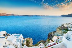 Beautiful View of the Sea and Islands at Sunset. Oia Town, Santorini Island, Greece.-Olga Gavrilova-Photographic Print