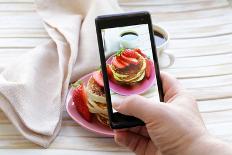 Smartphone Shot Food Photo - Pancakes for Breakfast with Fresh Strawberries-Olga Krig-Photographic Print