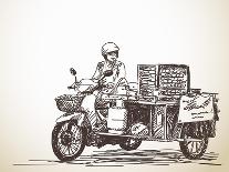 Asian Street Food on Motorbike, Hand Drawn Vector Sketch-Olga Tropinina-Laminated Art Print