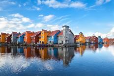 Reitdiephaven - Colorful Buildings on Water in Groningen, Netherlands-Olha Rohulya-Framed Stretched Canvas
