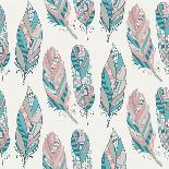 Hand Drawn Pattern with Tribal Feathers-OliaFedorovsky-Art Print