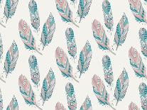 Hand Drawn Pattern with Tribal Feathers-OliaFedorovsky-Art Print