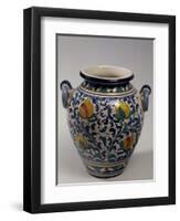 Olive Jar Depicting Lemons and Pomegranates in 17th-Century Style Decoration-null-Framed Giclee Print