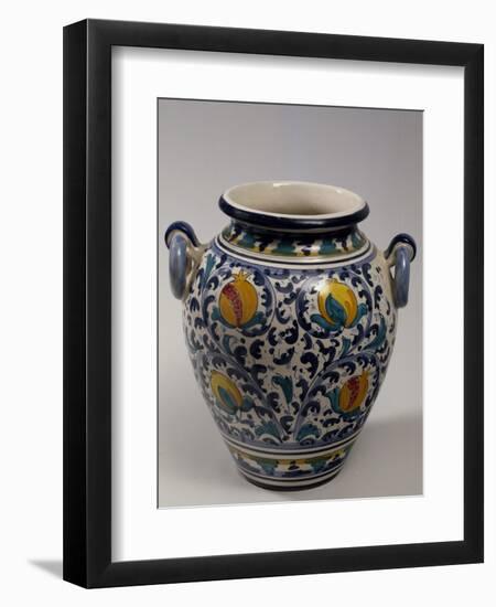 Olive Jar Depicting Lemons and Pomegranates in 17th-Century Style Decoration-null-Framed Giclee Print