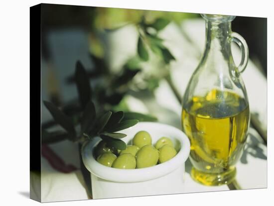 Olive Oil and Green Olives-Christine Gillé-Stretched Canvas