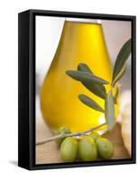 Olive Oil and Olive Sprig with Green Olives-null-Framed Stretched Canvas