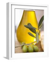 Olive Oil and Olive Sprig with Green Olives-null-Framed Photographic Print