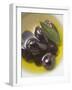 Olive Oil, Black Olives and Olive Leaf in Bowl-null-Framed Photographic Print