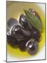 Olive Oil, Black Olives and Olive Leaf in Bowl-null-Mounted Photographic Print