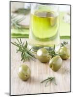 Olive Oil, Green Olives and Rosemary on Chopping Board-Jo Kirchherr-Mounted Photographic Print