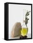 Olive Oil in Carafe, Olives and Piece of White Bread-null-Framed Stretched Canvas