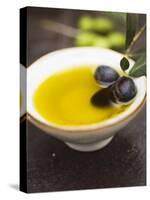 Olive Oil in Small Bowl with Black Olives-null-Stretched Canvas