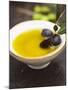 Olive Oil in Small Bowl with Black Olives-null-Mounted Photographic Print