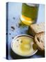 Olive Oil on Plate with Slices of Bread & Olive Oil Bottle-Joerg Lehmann-Stretched Canvas