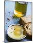 Olive Oil on Plate with Slices of Bread & Olive Oil Bottle-Joerg Lehmann-Mounted Photographic Print