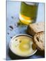 Olive Oil on Plate with Slices of Bread & Olive Oil Bottle-Joerg Lehmann-Mounted Photographic Print