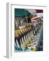 Olive Oil Stall at the Italian Market at Walton-On-Thames, Surrey-Hazel Stuart-Framed Photographic Print