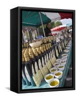 Olive Oil Stall at the Italian Market at Walton-On-Thames, Surrey-Hazel Stuart-Framed Stretched Canvas