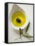 Olive Oil with Olive in Bowl, Olive Branch Beside It-null-Framed Stretched Canvas