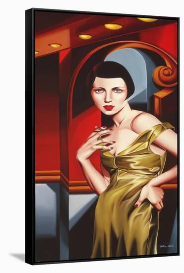 Olive Satin Dress-Catherine Abel-Framed Stretched Canvas