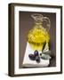 Olive Sprig with Black Olives, Carafe of Olive Oil Behind-null-Framed Photographic Print