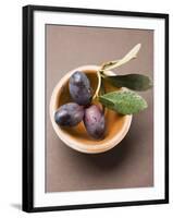 Olive Sprig with Black Olives in Terracotta Bowl-null-Framed Photographic Print