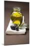 Olive Sprig with Black Olives, Jar of Olive Oil Behind-Foodcollection-Mounted Photographic Print