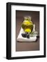 Olive Sprig with Black Olives, Jar of Olive Oil Behind-Foodcollection-Framed Photographic Print
