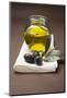 Olive Sprig with Black Olives, Jar of Olive Oil Behind-Foodcollection-Mounted Photographic Print