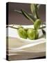 Olive Sprig with Green Olives on Linen Cloth-null-Stretched Canvas