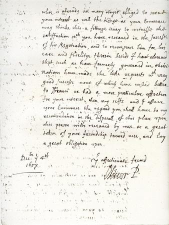 A Letter by Oliver Cromwell to Cardinal Mazarin, 4 December 1657