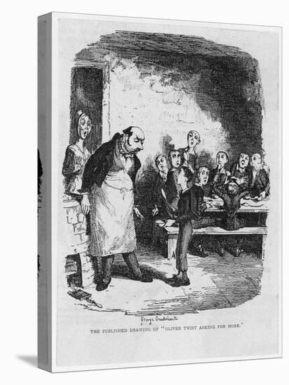 Oliver Twist Asks for More-George Cruikshank-Stretched Canvas