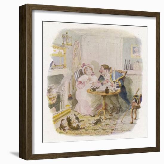 Oliver Twist: Mr. Bumble and Mrs Corney Taking Tea-George Cruikshank-Framed Art Print