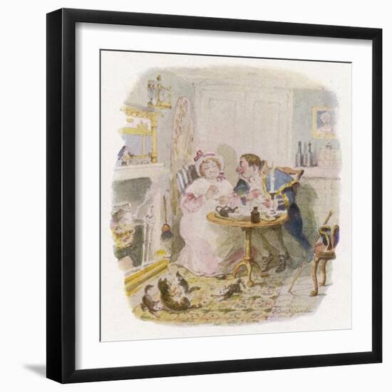 Oliver Twist: Mr. Bumble and Mrs Corney Taking Tea-George Cruikshank-Framed Art Print