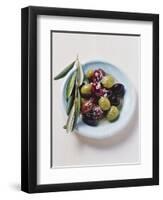 Olives and Olive Sprig on Plate-Eising Studio - Food Photo and Video-Framed Photographic Print